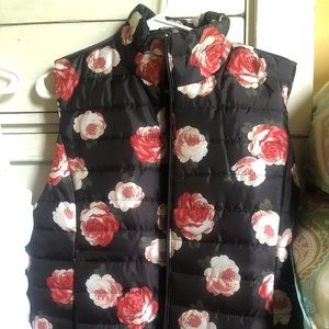 Floral print puffy vest